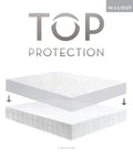 Image showing Hypoallergenic 100% Waterproof Mattress Protector with fitted sheet style over mattress, breathable H2PRO membrane.