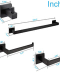 Built To Last 4 Piece Matte Black Stainless Steel Bathroom Hardware Set Includes 24 Inch Towel Bar Hand Towel Holder Toilet Paper Holder And Wall Hooks Thick SUS304 Rust Resistant Finish For Modern Homes with dimensions shown.