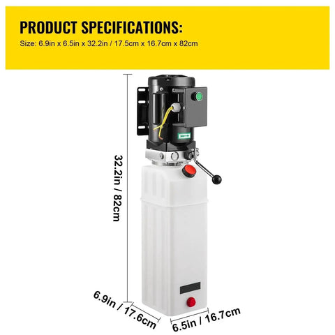 6L Hydraulic Power Unit Pack 220V Single Phase 2750 PSI Auto Lifting Pump with specifications shown, size 6.9in x 6.5in x 32.2in.