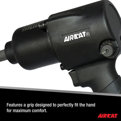 One Half Inch Impact Wrench With Two Inch Anvil, Low Noise Twin Hammer Mechanism, Eight Hundred Foot Pounds Maximum Torque, ergonomic design close-up