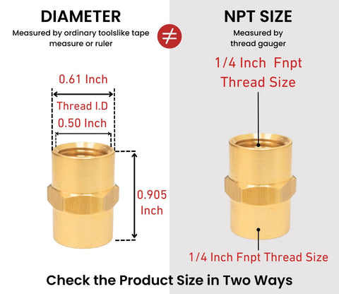 Brass 1/4 inch FNPT to 1/4 inch FNPT hex-head pipe coupling for air hoses