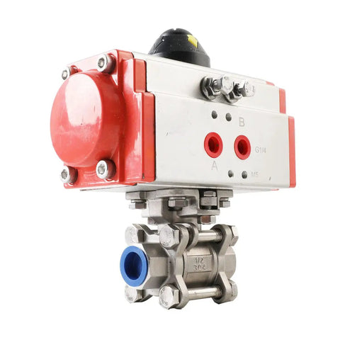 Half Inch Pneumatic Ball Valve Actuator In Stainless Steel Three Piece Double Acting With Air Return Automatic Control System