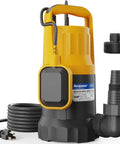 1HP Submersible Sump Pump With 4345 GPH Flow And Automatic Float Switch, yellow and black with cord and fittings