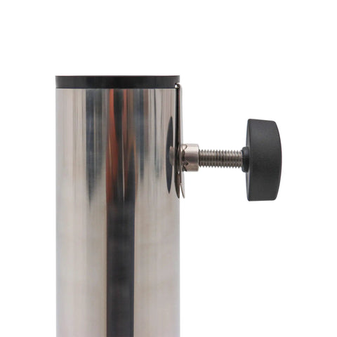 Close-up of stainless steel pole holder with tightening knob for Beefy 42 Lbs Square Granite Umbrella Base Grey For Outdoor Patios