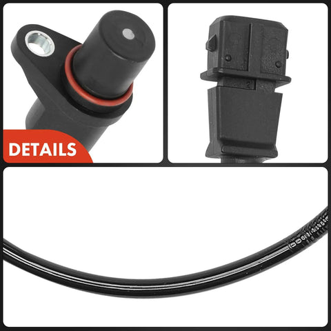 Engine Crankshaft Position Sensor Direct Fit For Hyundai Accent 2006 To 2011 1.6L L4 And Kia Rio Rio5 2006 To 2010 1.6L Replacement Premium OE Grade 2 Pin Blade Connector Plug N Play Setup, black sensor with connector and wire