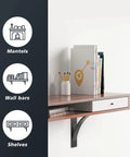 Beefy Steel Shelf Brackets For Heavy Duty DIY Shelving 9x12x4 Inch 1 Quarter Inch natural steel black supporting books on shelf.