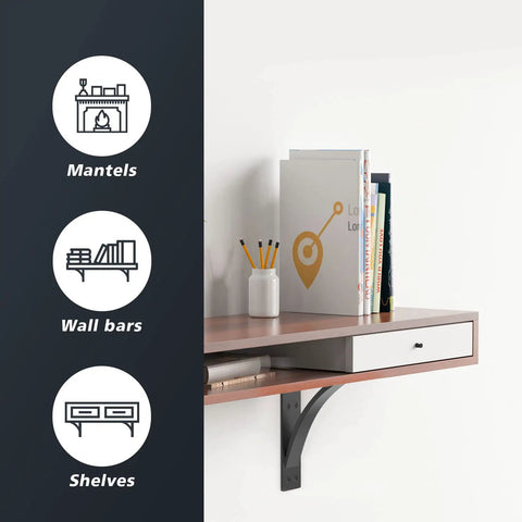 Beefy Steel Shelf Brackets For Heavy Duty DIY Shelving 9x12x4 Inch 1 Quarter Inch natural steel black supporting books on shelf.