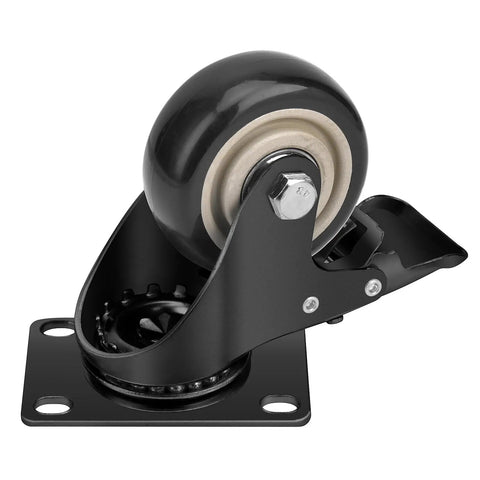 Built Tough As Nails Heavy Duty 3 Inch Polyurethane Swivel Caster Wheels With Safety Brakes Set Of 4 shown from side angle with lock feature.