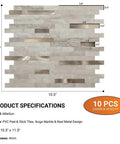 Beige Marble Peel And Stick Backsplash Tiles With Real Metal Look Easy Install DIY Friendly 10 Sheets 10.5 By 11.5 Inches detail