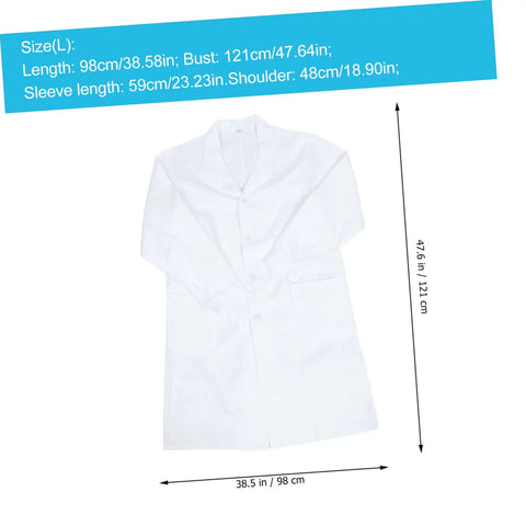 Unisex White Lab Coat With Pockets For Medical Pros And Students, Durable Cotton Doctor Coat With Long Sleeves, Classic Collar, Size L.