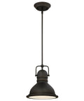 Boswell Mini Pendant Light In Oil Rubbed Bronze With Vintage Inspired Style And Classic Vibe hanging on white background