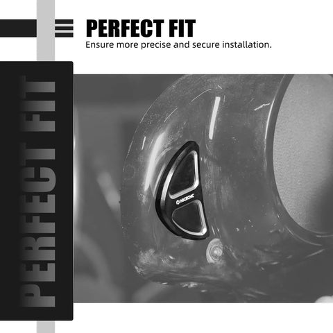 Close-up of black batwing fairing rearview mirror hole plug on Harley Street Glide FLHX 2014-2023, anodized finish