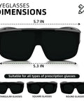 Shade5 Welding Goggles OTG Over Glasses dimensions 5.7x2.2 inches suitable for various prescription glasses.