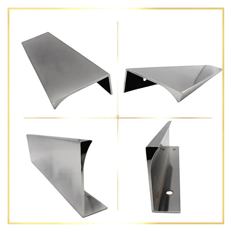 Four 6 Inch Tab Pulls For Cabinets 10 Pack Polished Chrome Finger Edge Drawer Handles showing front and side views