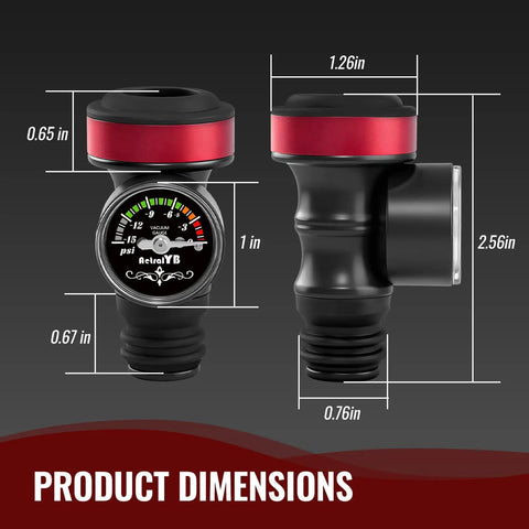 Wine Vacuum Sealer With Real Time Pressure Gauge And Hand Pump, Reusable Bottle Stoppers For Red And White Wines, Airtight Seal Keeps Your Wine Fresh Way Longer. Product dimensions shown, black and red stopper with PSI gauge, 2.56in tall