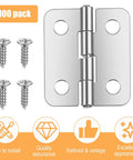One Hundred Pack Mini Metal Hinges For Jewelry Boxes And Wood Crafts, 19X16 Mm Steel Brackets With 180 Degree Swing, Heavy Hitter Diy Cabinet Fittings Plus Four Hundred Screws with screws visible