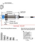 Technical diagram of M18 Capacitive Proximity Sensor Switch 1 to 10mm Detect Range NC Output AC 90 to 250V 200mA 18mm Cylinder Style