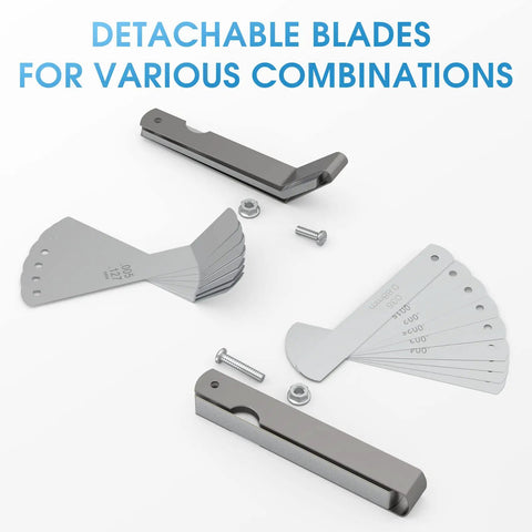 Dual Marked Feeler Gauge Kit With 32 Blades And 16 Offset Pieces Measures 0.0015 To 0.035 Inches And 0.005 To 0.020 Inches