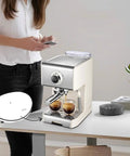 Pro Style Espresso Pump Coffee Machine Semi Automatic For Home Use With 20 Bar Pressure And Built In Milk Frother, on a table.