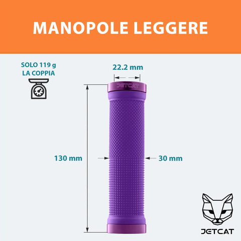 XL Ergonomic Lock On Bike Grips Purple For Adults And Big Hands with dimensions and weight, mountain bike grip displayed.