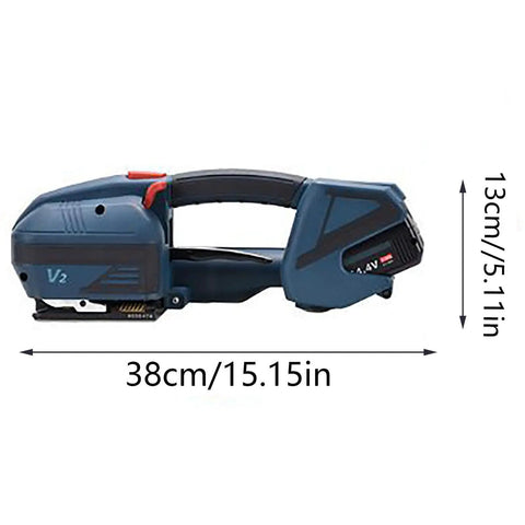Slick Handheld Electric Strapping Machine With Sharp Lcd Display, 38cm by 13cm, used for carton packing.