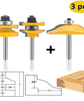 3 Piece Router Bit Set With One Quarter Inch Shank For Ogee Rail And Stile Cabinet Doors, Round Over And Raised Panel Profiles