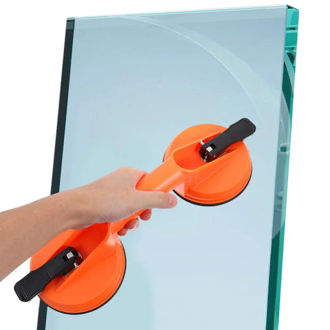 Heavy Duty Dual Claw Glass Suction Cup Lifter Tool With Strong Vacuum And Abs Rubber lifting large glass panel safely.