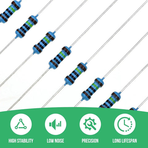 2600 Piece 0.25W Resistors Assortment Kit With Through Hole Axial Leads 1 Ohm To 10 Mega Ohm 130 Values close-up of resistors
