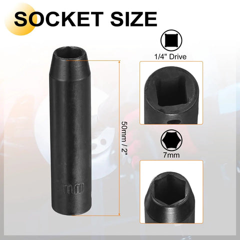 Premium Heavy Duty Deep Impact Socket 7mm With 1/4 Inch Drive, Long Reach CR-V Steel For Tough Mechanics And Auto Repair Gear, 50mm