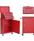 Rolling Garage Tool Organizer With Detachable 3 Drawer Chest, Large Storage Cabinet And Adjustable Shelf, Red Tool Chest