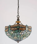 Sea Blue Stained Glass Dragonfly Tiffany Pendant Light Plug In 12 Inch Hanging Lamp for Island Kitchen Bar Hallway Dining Bedroom Entryway Home Office UL Listed S147 Series