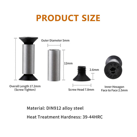 Dimensions and details of 10 Pack Knife Handle Screws Rivets Bolts Kit for Knife Making Black M4 Hex Flat Head Screws