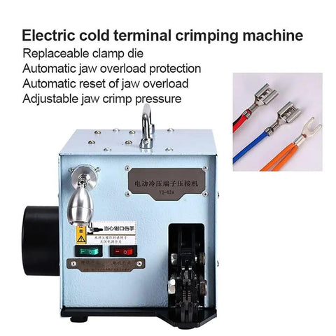 Heavy Duty Electric Terminal Crimping Machine With Pedal And Led Light 60W showing adjustable pressure and clamp features.