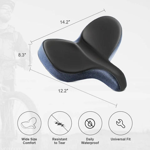 Comfy Ultra Wide Bike Seat For Men And Women With Memory Foam Cushion And Dual Spring Suspension Waterproof Universal Fit Wide Plus Saddle Built To Cradle Sit Bones On All Day Rides And Deliver Real Comfort, 14.2 x 12.2 in