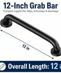 Rock Solid 12 Inch Matte Black Stair Handrail Wall Mounted Grip Aid For Indoor Outdoor Steps showing 12 inch grab bar for safety.