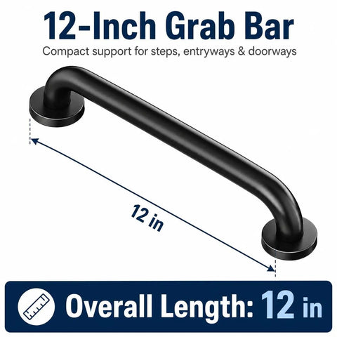 Rock Solid 12 Inch Matte Black Stair Handrail Wall Mounted Grip Aid For Indoor Outdoor Steps showing 12 inch grab bar for safety.
