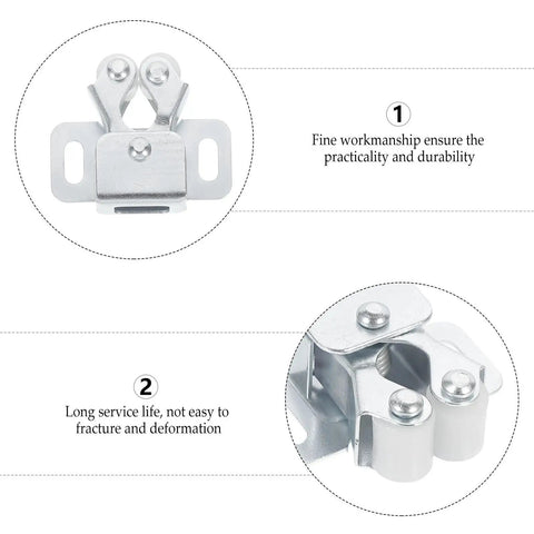 Close-up of Silver Cabinet Door Buckle Locks With Double Balls Pack Of 20 Cold Rolled Steel Roller Catch Latch for Quiet Closures