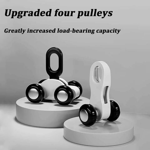 Close-up of upgraded four pulley system for Hidden Ceiling Curtain Track System for Recessed Installations With Aluminum Alloy Rail And Smooth Pulley No Light Leakage Heavy Curtain Support Ideal For Living Room Bedroom Shower And Room Divider 1 Meter Length.