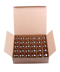 Open box displaying 30 Pack S14 Outdoor String Light Bulbs Set Orange Clear Vintage Shatterproof 11W 120V Replacement Bulbs in rows