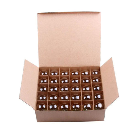 Open box displaying 30 Pack S14 Outdoor String Light Bulbs Set Orange Clear Vintage Shatterproof 11W 120V Replacement Bulbs in rows