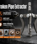 Heavy Hitter Broken Pipe Extractor Tool With Deep Bite Serrations To Yank Torn Threads From Pvc Metal And Ppr Tubing close-up of 3-jaw design