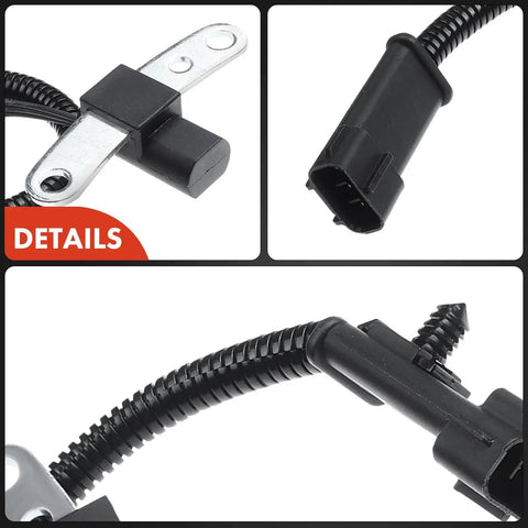 Engine Crankshaft Position Sensor Fits Jeep Cherokee Wrangler Dodge Dakota TJ And More For 1996 To 2004 Models Delivers Precise Timing Signals With Easy Plug And Play Installation Under The Hood., black plastic 3-pin crankshaft sensor with metal bracket and wiring harness