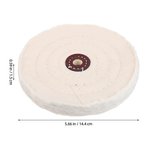Two Pieces Of Versatile Cotton Polishing Buffing Wheels For Fast Bench Grinder Work That Delivers A Blinding Mirror Finish On Wood Metal And Stone Surfaces Every Single Time - detailed view of a beige cotton polishing wheel.