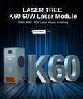 60W Diode Laser Cutter Module For Laser Engravers With Air Assist displayed with K60 lettering, on a blue background.