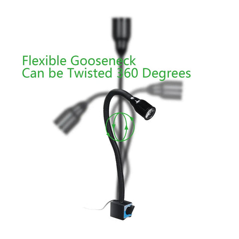 Heavy Duty LED Magnetic Work Light With Rock Solid Kickass Magnet Grip And Flexible Gooseneck IP65 Waterproof 9 Watt 900 Lumen showing 360-degree flexible neck.
