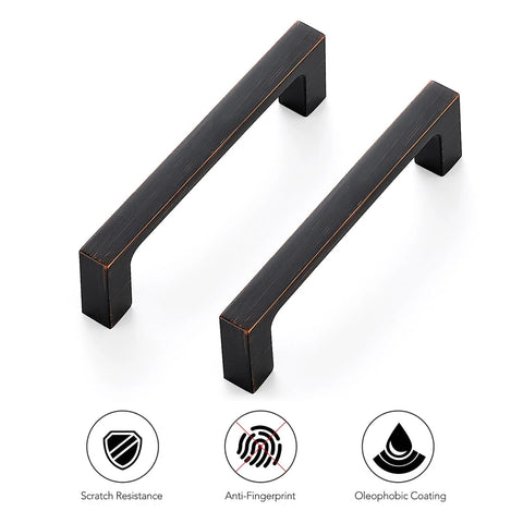 30 Pack Solid 3-1/2 Inch Square Cabinet Handles In Oil Rubbed Bronze with scratch resistance and anti-fingerprint coating
