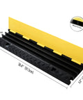 Two Pack 3 Channel Cable Ramp Protector For Wires And Hoses, Heavy Duty PVC Rubber Cord Protector Ramps, side view with measurements