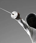 Fencer in action using Fencing Accessories Set With Foil Guard And Hand Pads For Competition Training Durable Stainless Steel Gear