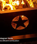 Close-up of the 42 Inch Outdoor Fire Pit With Heavy Duty Wood Burning Design, showing octagonal vent with star motif for combustion.