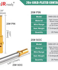 Ultimate JRready Deutsch DTM Connector Pins And Sockets Kit Size 20, gold-plated pin and socket for automotive wiring, 20 pairs included.